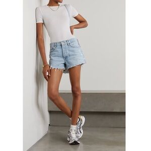 Agolde - Light Blue Distressed 90’s Mid Rise Denim Shorts